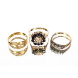 A 9 carat gold diamond and sapphire set ring, approx. 3gms; an 18 carat gold and diamond set ring,