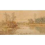 C.H. Harrison, study of a broadland river scene with cottage in the far ground, signed and dated