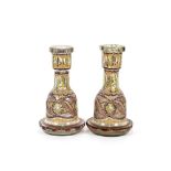 A finely decorated pair of 19th Century cut glass and polychrome enamel Hookah bases, probably