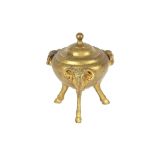 A 19th Century gilt bronze Cassolette and lid, in the Regency style, the body suspended on three