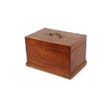 A 19th Century elm and boxwood strung deed box, the hinged lid with brass handle, inscribed to the