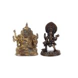 An early Antique Indian bronze figure, of a seated Ganesh; and an Indian bronze multi armed