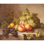 Tom Caspers, "Summer Fruits", signed oil on canvas laid on board, 50cm x 59cm