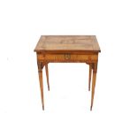 A late 18th Century Continental walnut and inlaid writing desk, the sliding top chequer-banded and