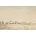 Keith Johnson, 1931-2018, an expansive East Anglian landscape, watercolour, 55cm x 38cm