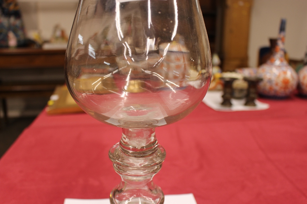 A Georgian glass baluster storm lamp, of large proportions, 41.5cm high; a small glass decanter - Image 7 of 7