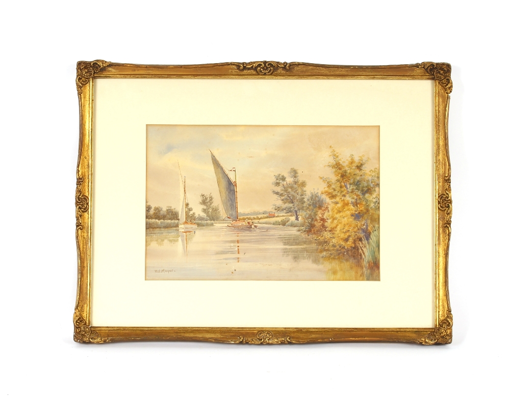 W.E. Mayes, Norfolk Broad studies, a pair, signed watercolours, 22cm x 32cm - Image 3 of 4