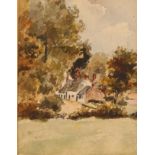 Thomas Churchyard, a lane scene at Martlesham, watercolour, 11cm x 8cm