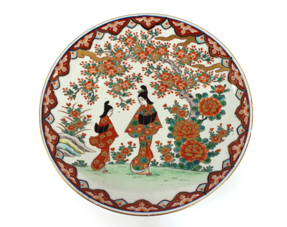 A pair of oriental Imari chargers, decorated in the traditional manner, 37cm dia.