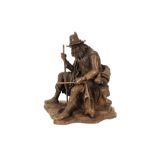 Jacques Antoine Theodore Coinchon, a large bronze figure of a seated shepherd with bagpipes, 43cm