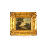 19th Century school, a pair of studies depicting boats and figures on a lake, unsigned oils on