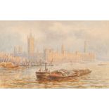 Walter Duncan, study of the Thames with the houses of Parliament, signed watercolour dated 1918,