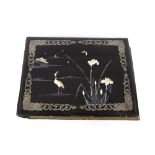 Two late 19th Century Japanese lacquered and mother of pearl inlaid postcard albums, and contents