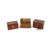 A Victorian burr walnut and chequer-banded two compartment tea caddy; a rosewood and conch shell