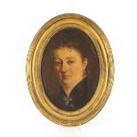 19th Century school, oval portrait study of a lady, unsigned oil on board, framed as an oval, 37cm x