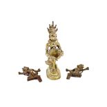 An Indian bronze figural incense burner; and two Indian bronze figures of deities, (3)