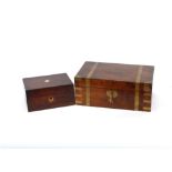 A Victorian walnut and brass mounted writing slope; and a Victorian burr walnut sewing box, AF