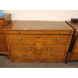 A 19th Century continental walnut and marquetry chest, of three drawers with urn and floral scroll