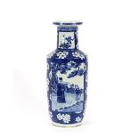 A 19th Century Chinese blue and white baluster vase, decorated with a central panel of figures