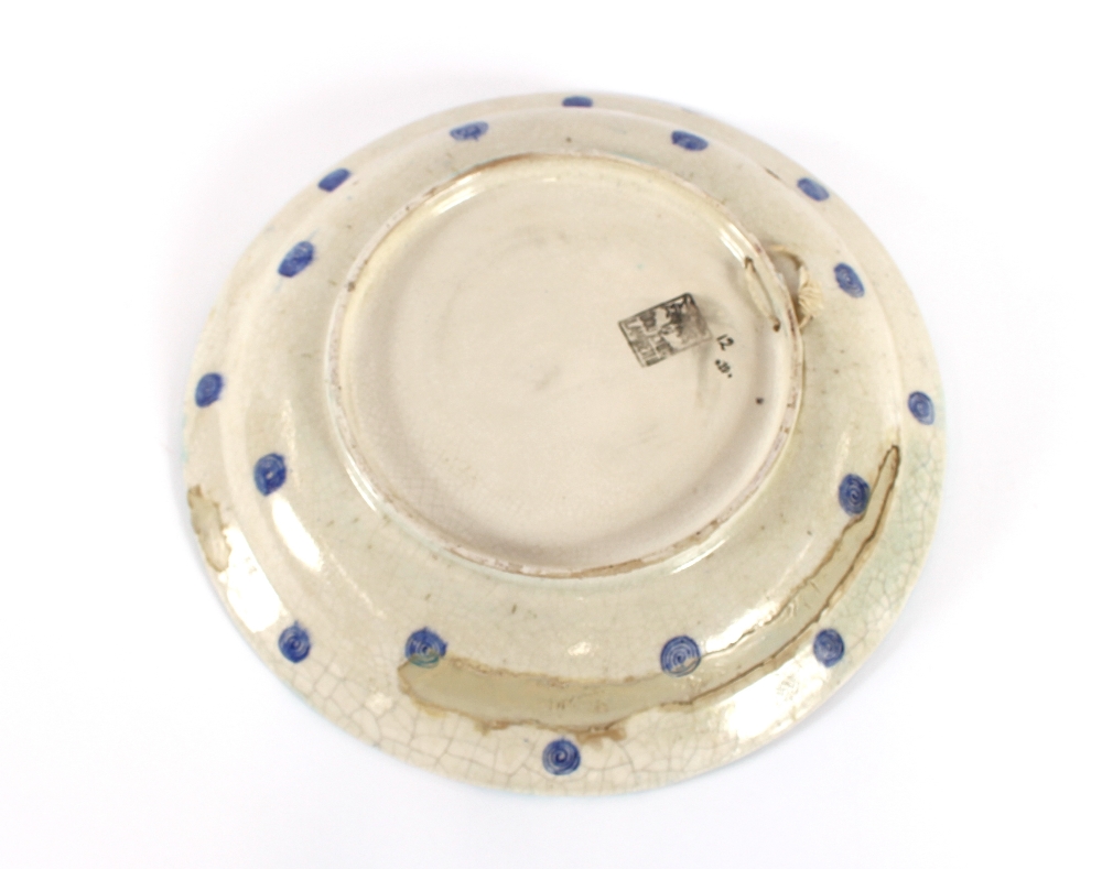 A Doulton Lambeth shallow dish, Isnic style decoration, 32cm dia. monogrammed ED - Image 2 of 2