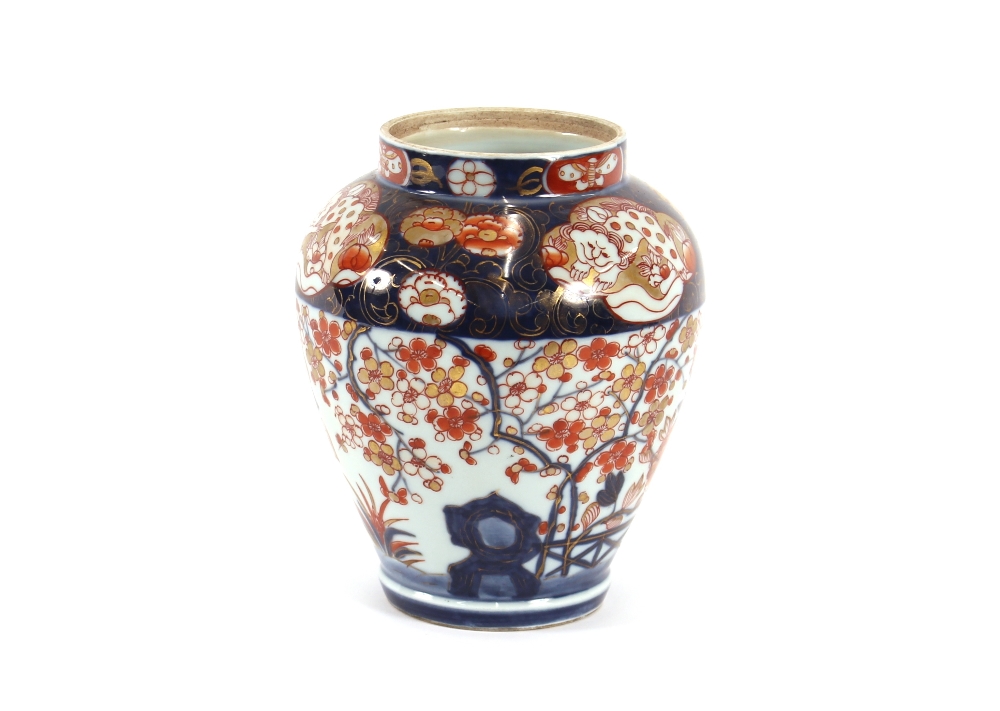 A French porcelain Imari pattern baluster jar, 24cm high