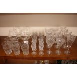 Various cut glass ware, to include four hob-nail and split cut flutes, four matching tumblers, eight
