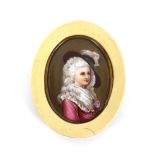 A 19th Century oval miniature portrait of a young lady; another depicting an allegorical scene; a