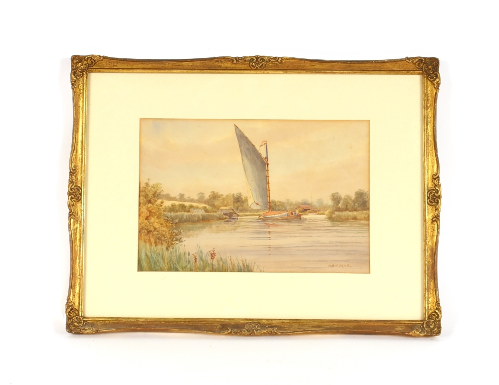 W.E. Mayes, Norfolk Broad studies, a pair, signed watercolours, 22cm x 32cm - Image 2 of 4