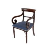 A set of 10  mahogany bar back dining chairs, in the Gillows style, upholstered stuff-over seats,