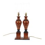 A pair of baluster Pollard oak effect table lamps and shades