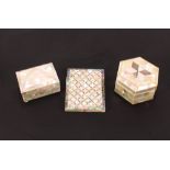 An Eastern mother of pearl and abalone shell inlaid card case; a mother of pearl octagonal trinket