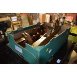 A box containing large wood working planes etc