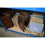 A box of various LP's; two record boxes and conten