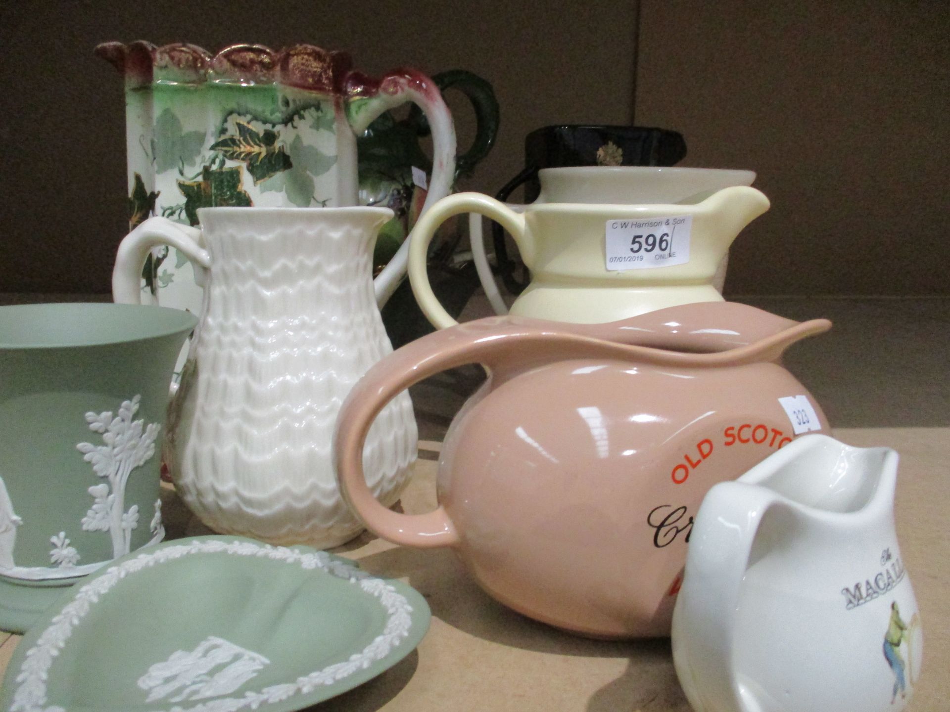 Five assorted whisky jugs, jug and bowl, Jasperware, etc. - Image 2 of 2