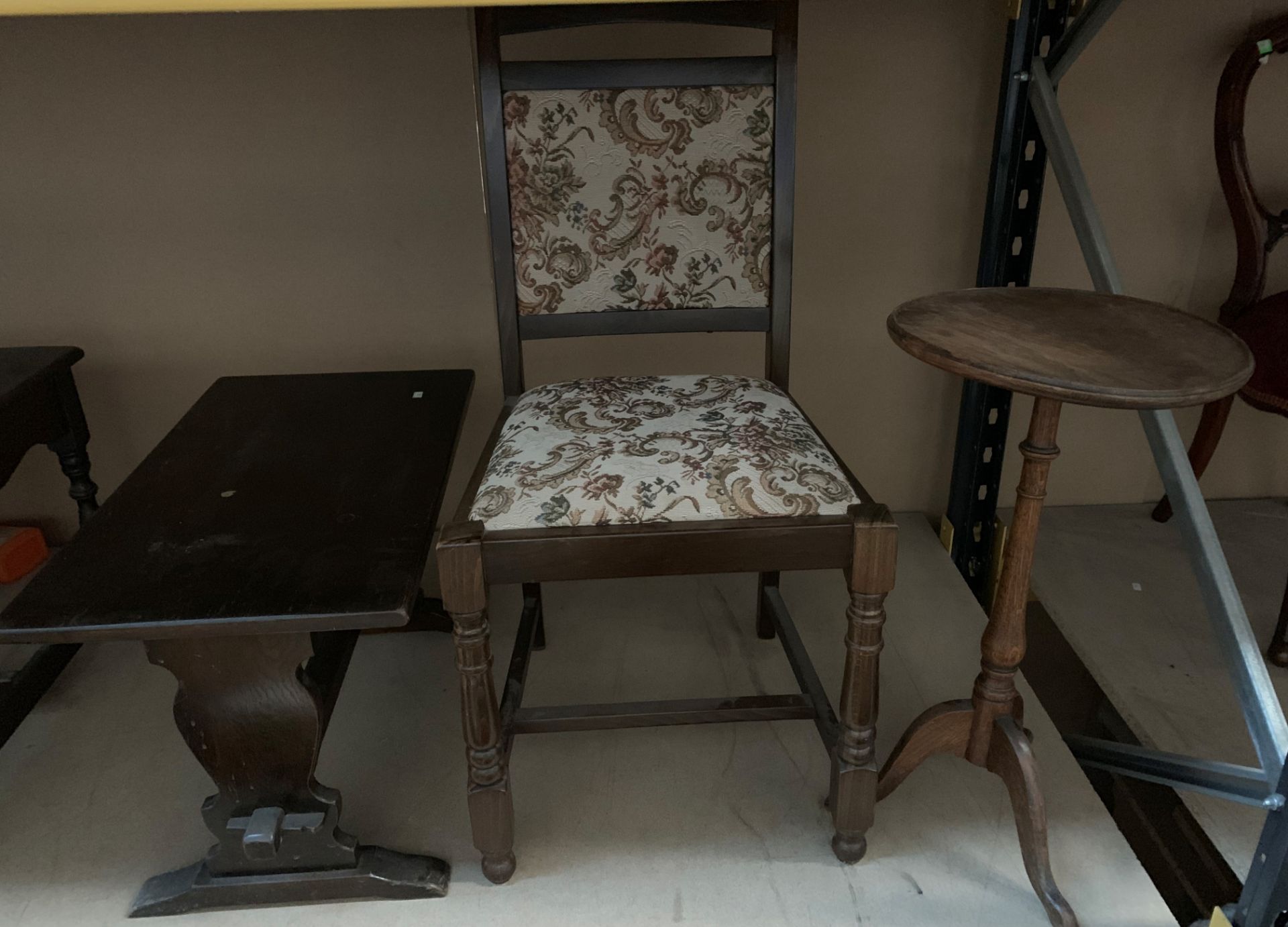 Three items - an oak side table,