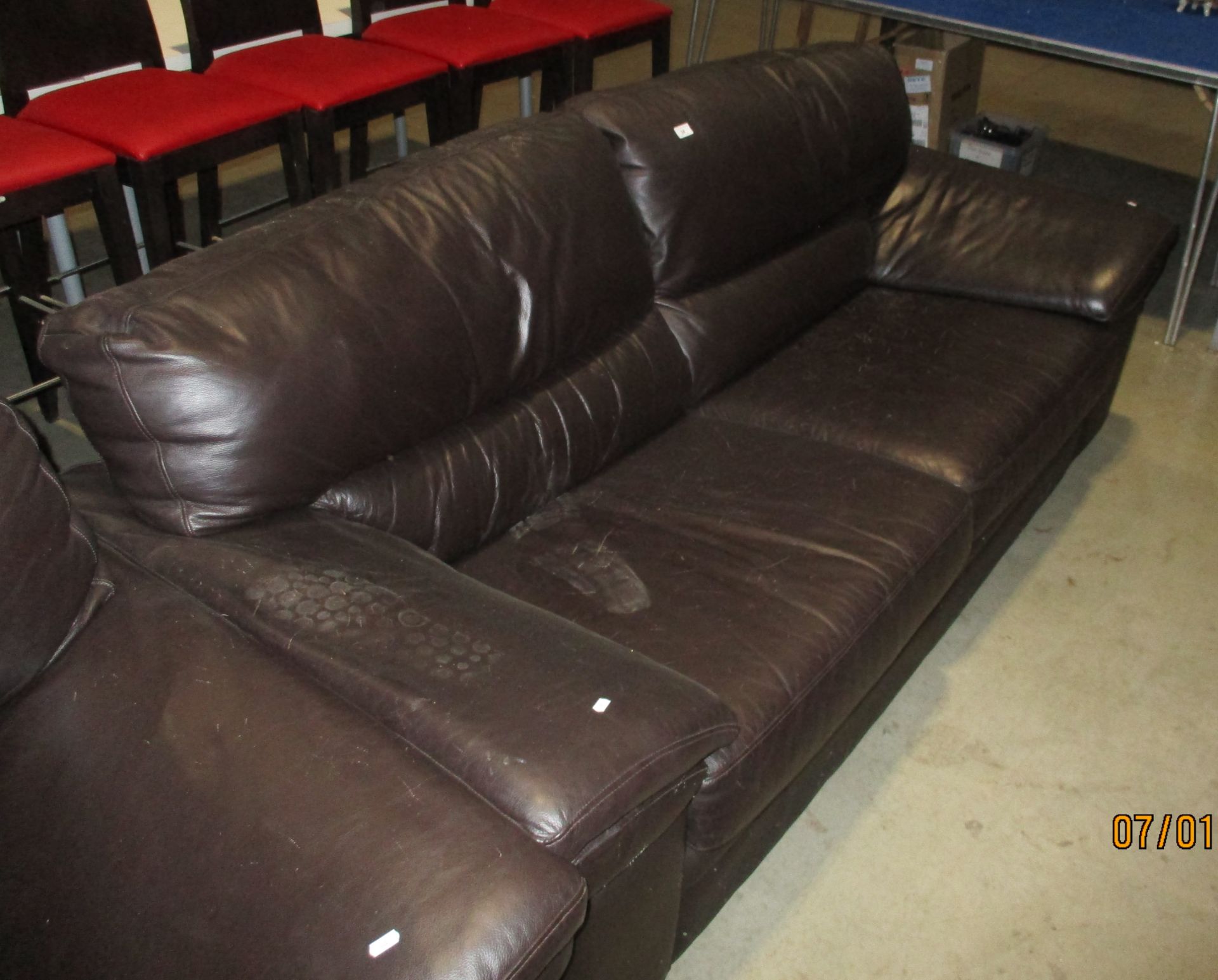 Black leather three seater settee 84"