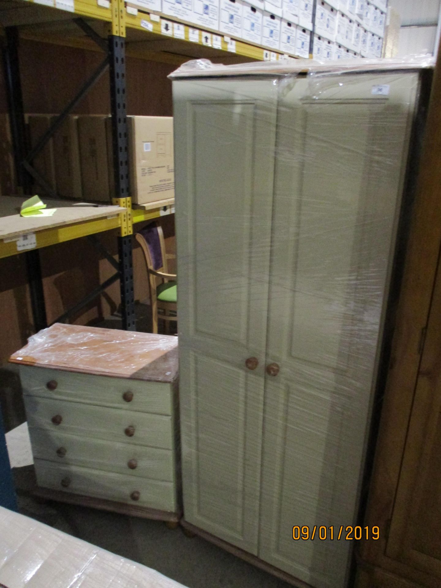 A white shabby chic finish two door wardrobe 68 x 175cm complete with a matching four drawer chest