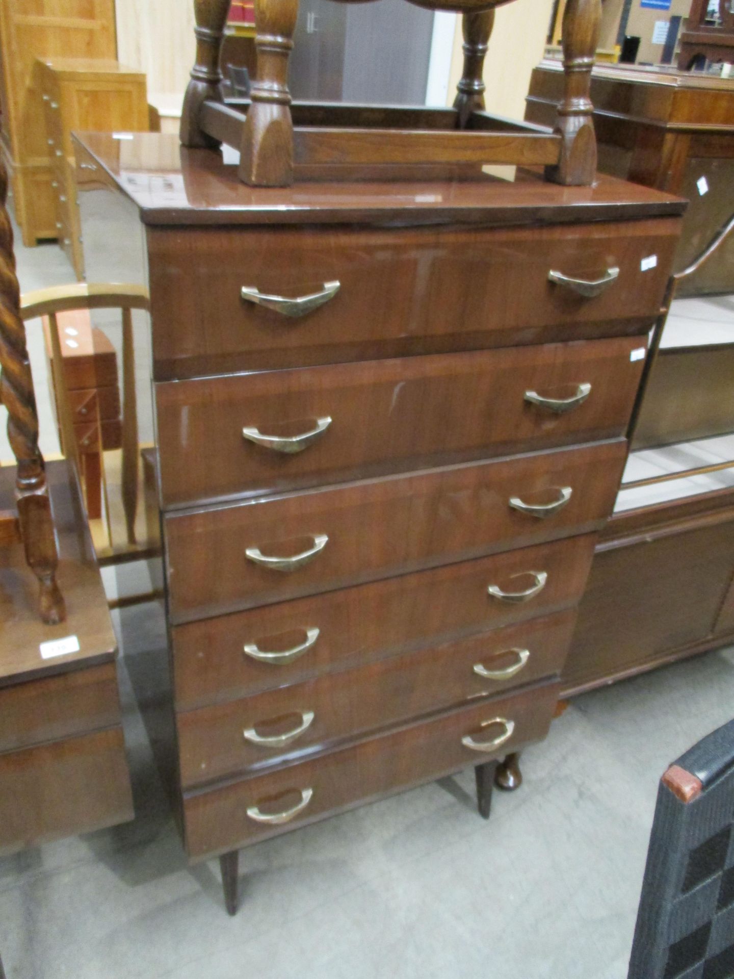 A Meredew 1950's walnut finish 6 drawer low side unit 140cm long with a matching 6 drawer chest of - Image 2 of 2