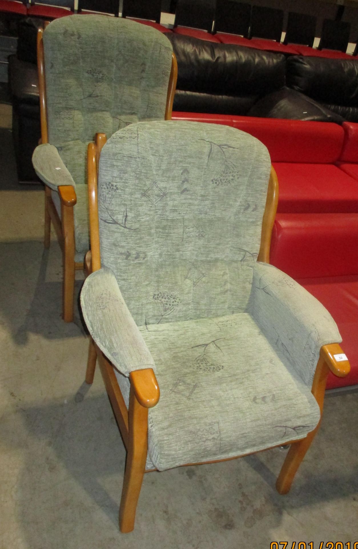 Pair his and hers armchairs [Please note - the upholstery in this lot does not comply with the 1988