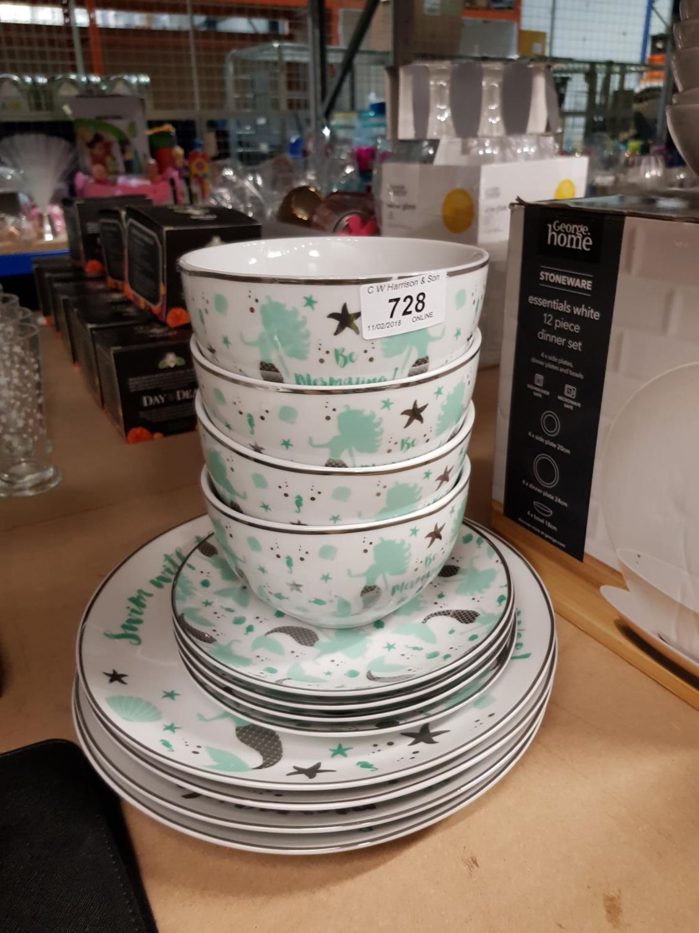 12 Piece ‘Be Mermazing’ Porcelain Dinner Set