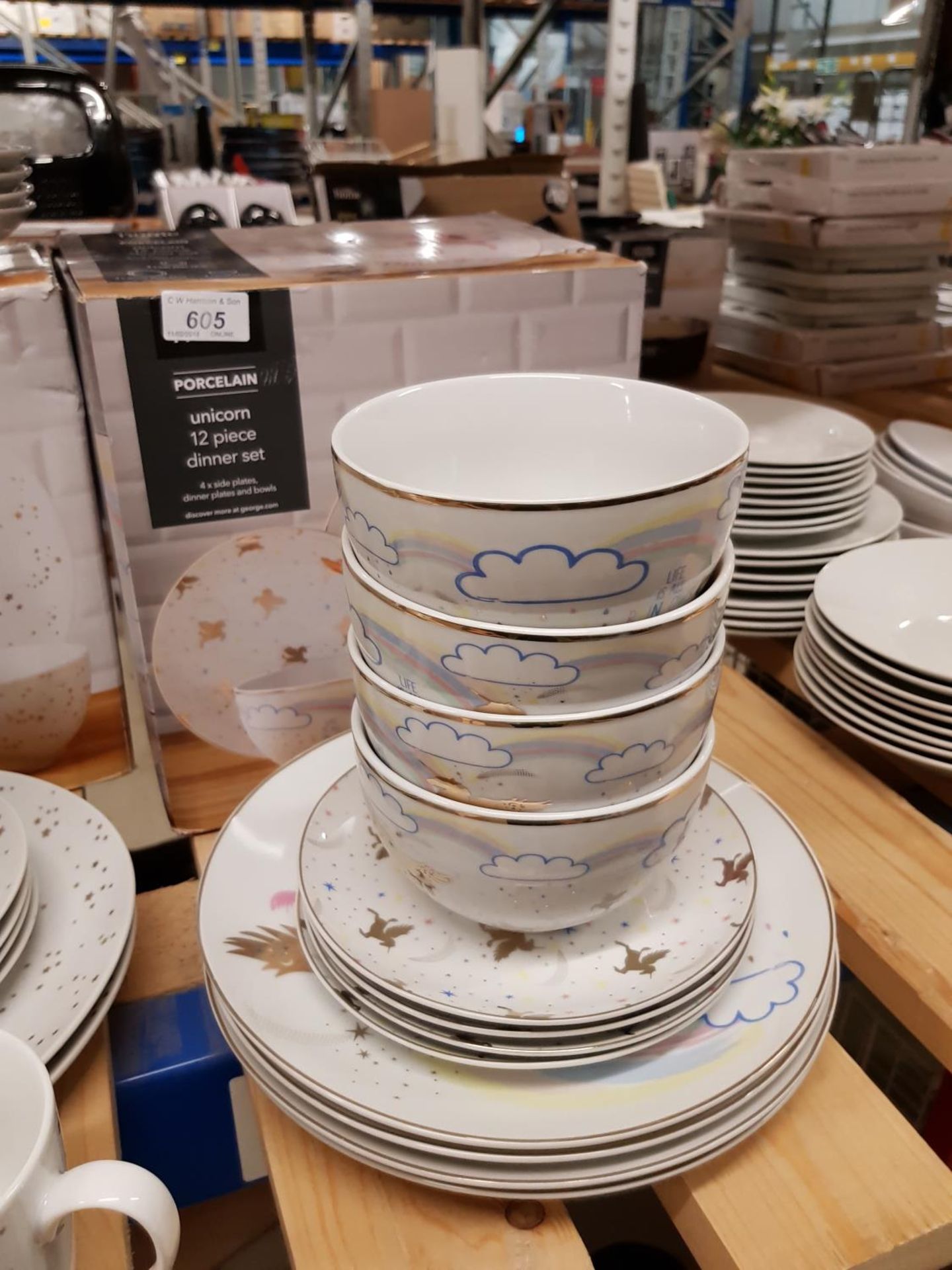 12 Piece Porcelain Unicorn Dinner Set