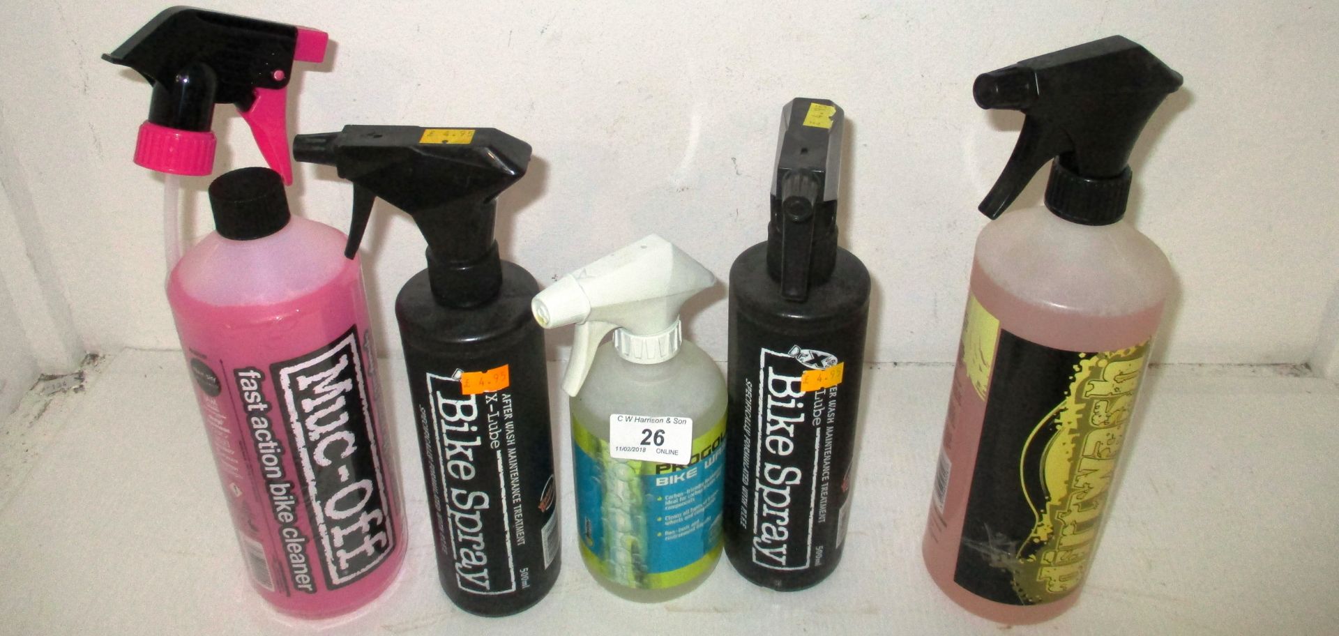 7 x items - 500ml bottles of bike maintenance spray, bottles of Progold bike wash,