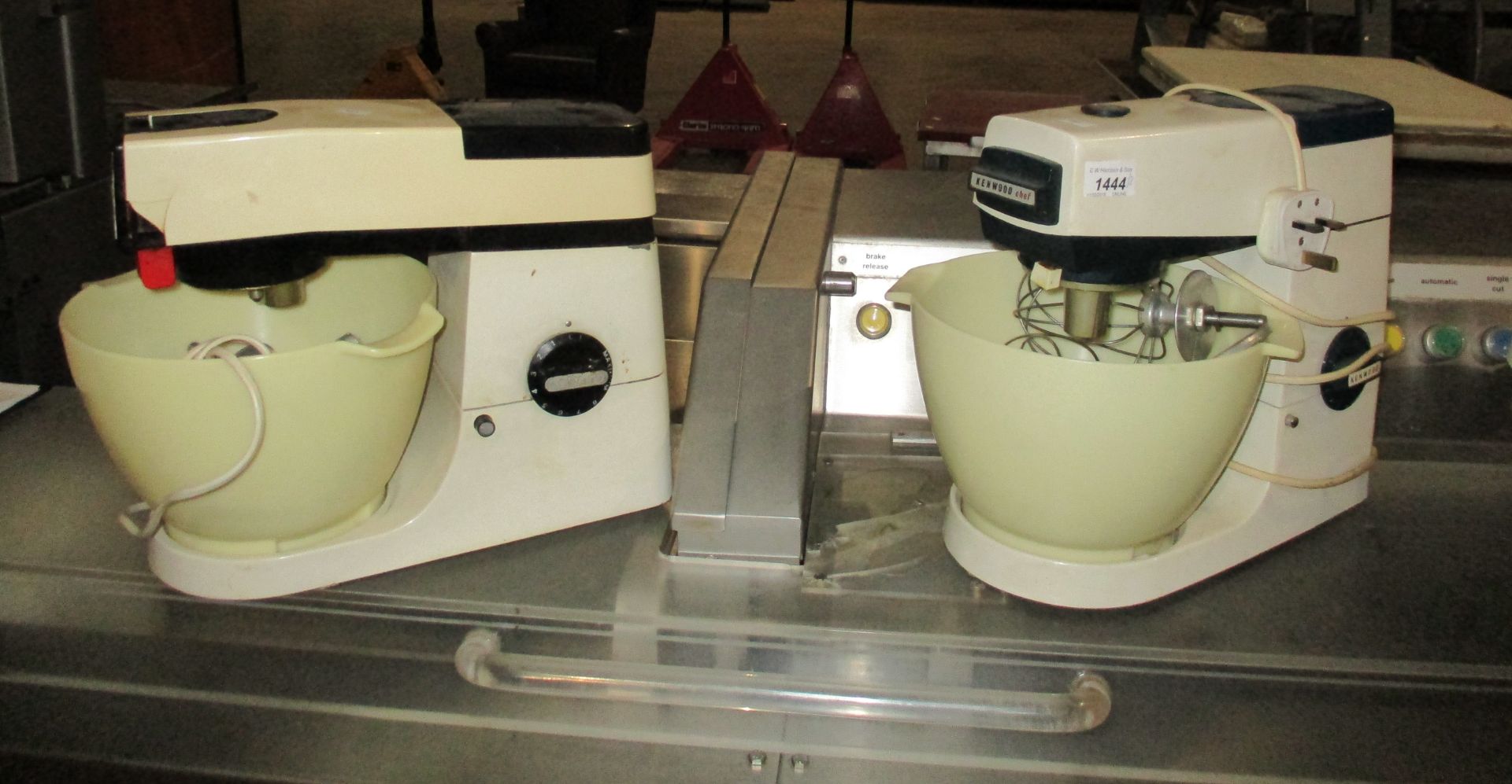 Kenwood Chef vintage mixer complete with 3 attachments and one other (cracked casing) complete with