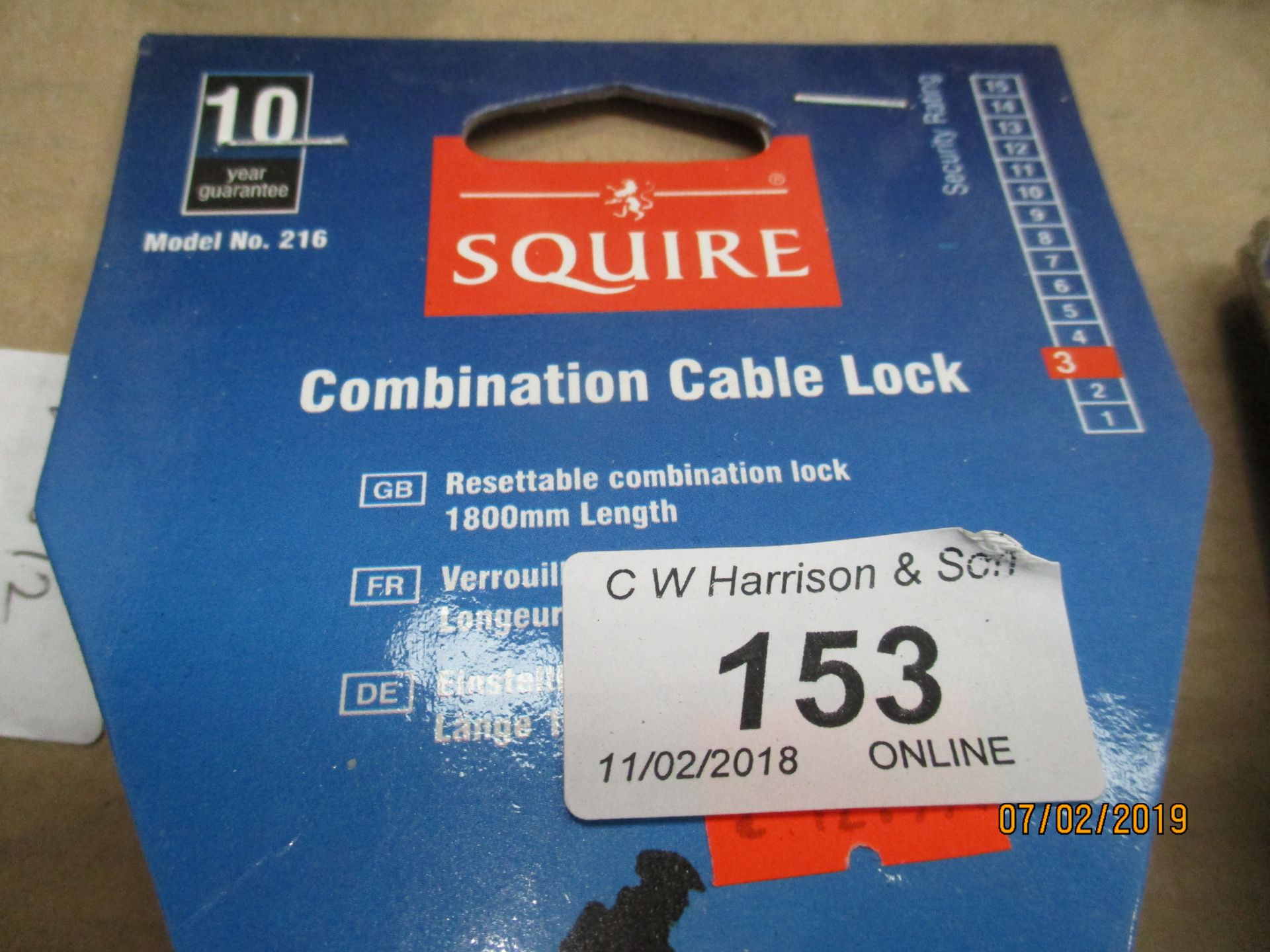 A Squire combination cable lock 1800mm
