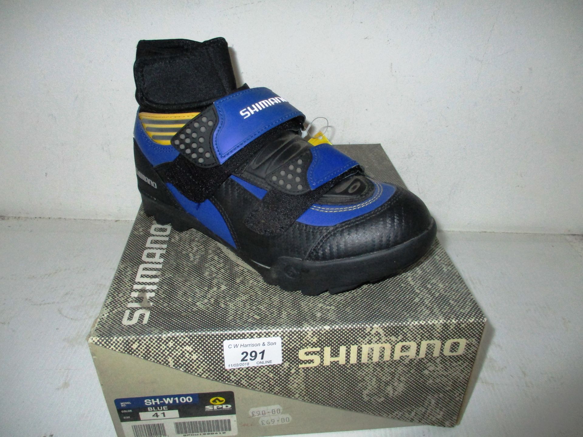 A pair of Shimano SH-W100 cycling shoes in blue size 41