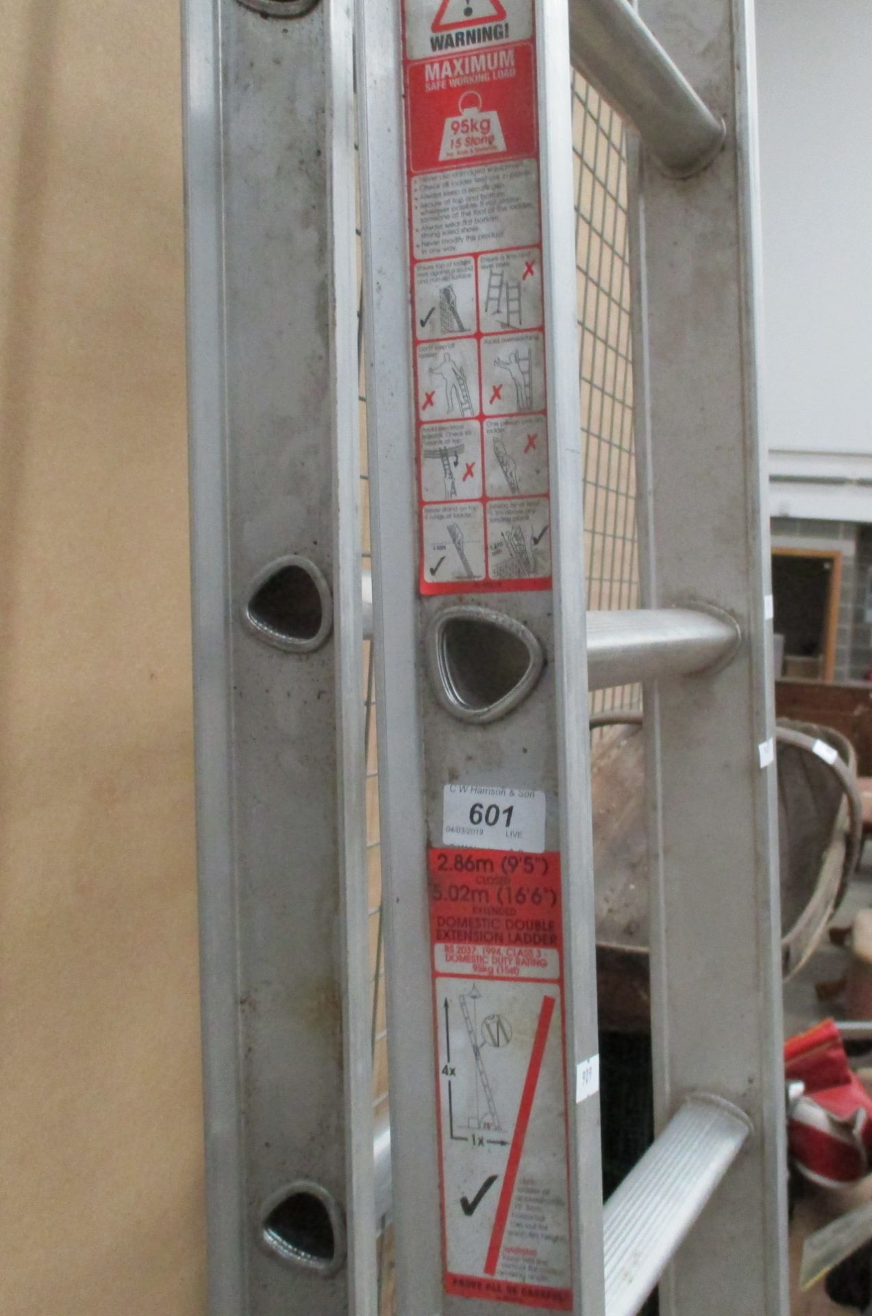 A set of Abru 16'6" 20 rung aluminium double extension domestic ladders