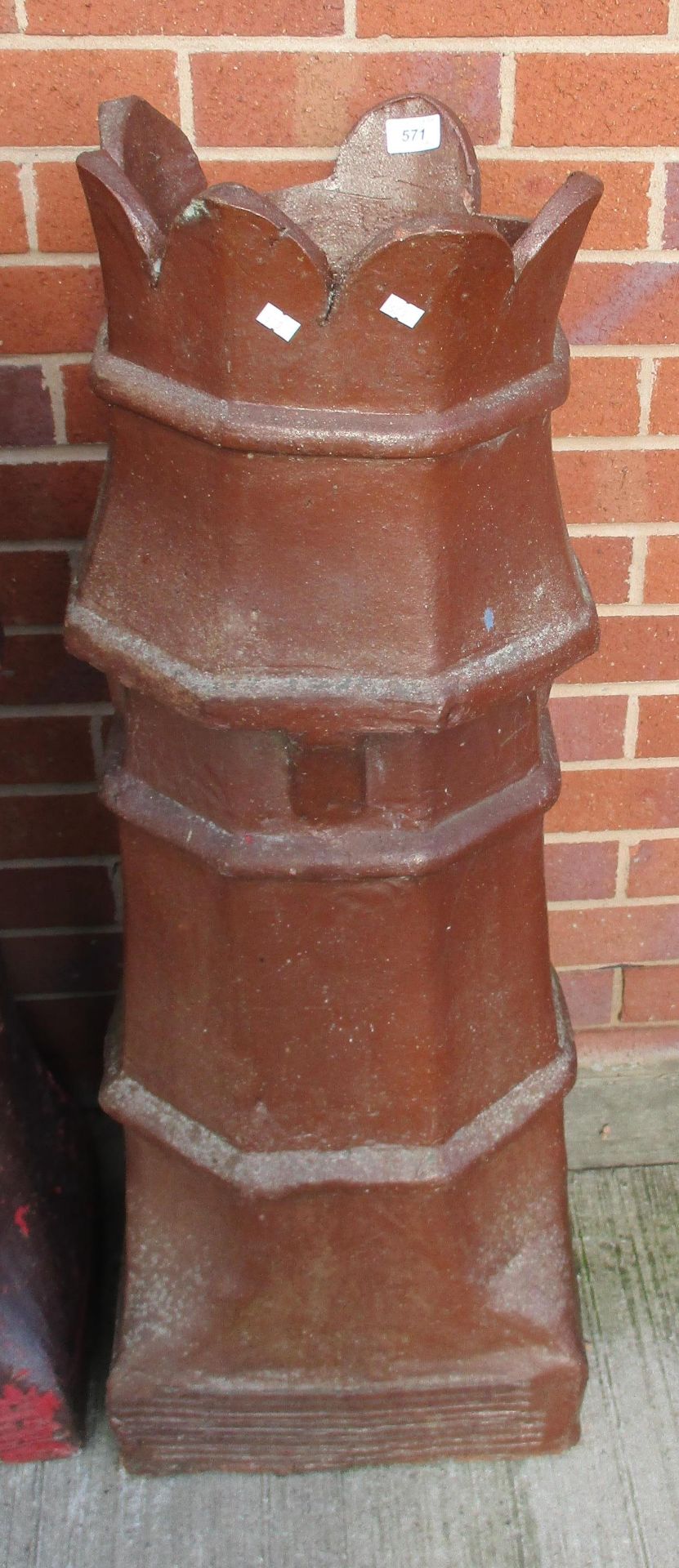 A salt glazed crown top chimney pot - damaged to 2 points - 95cm high