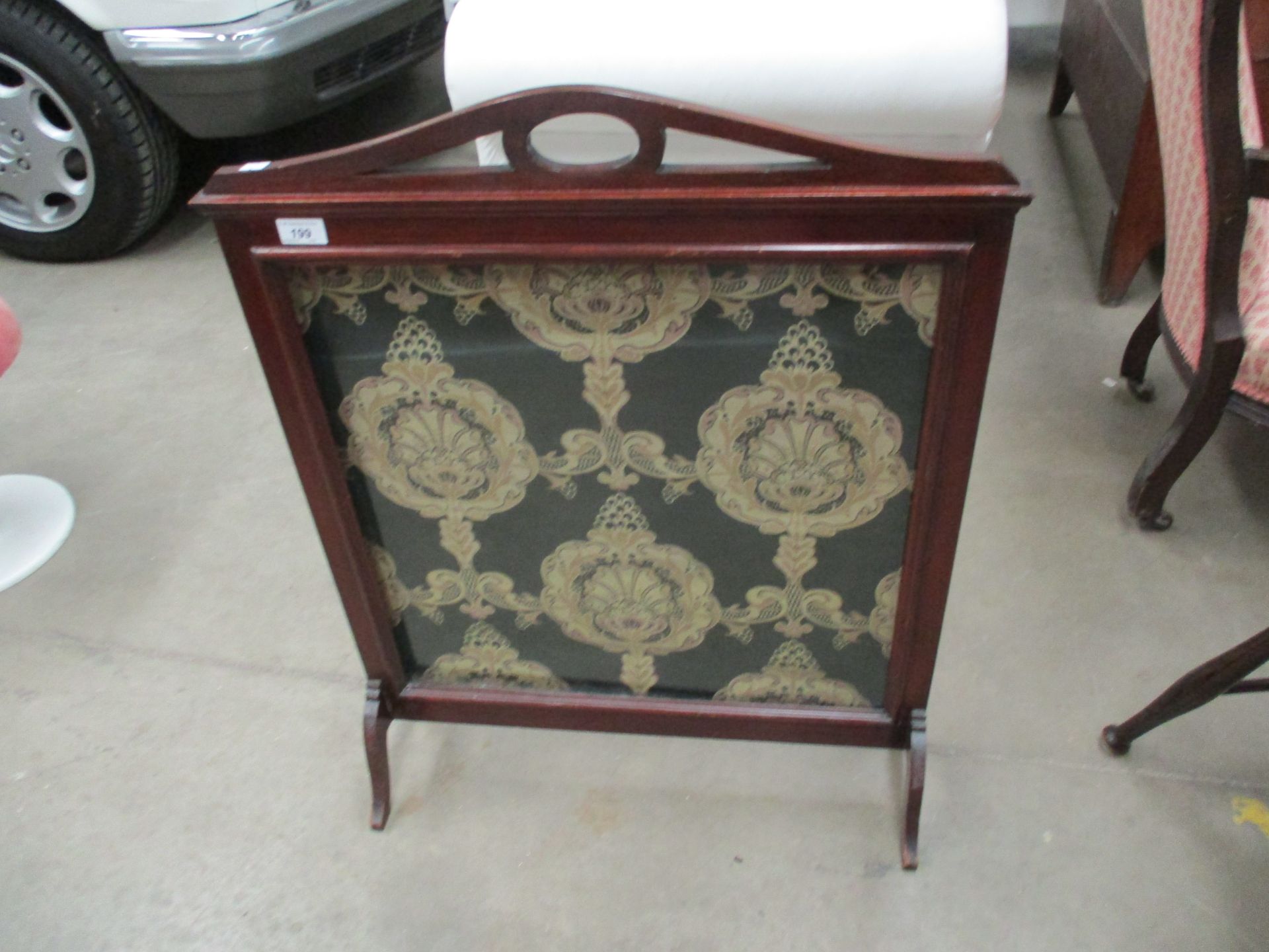 Mahogany firescreen with tapestry style inlaid front