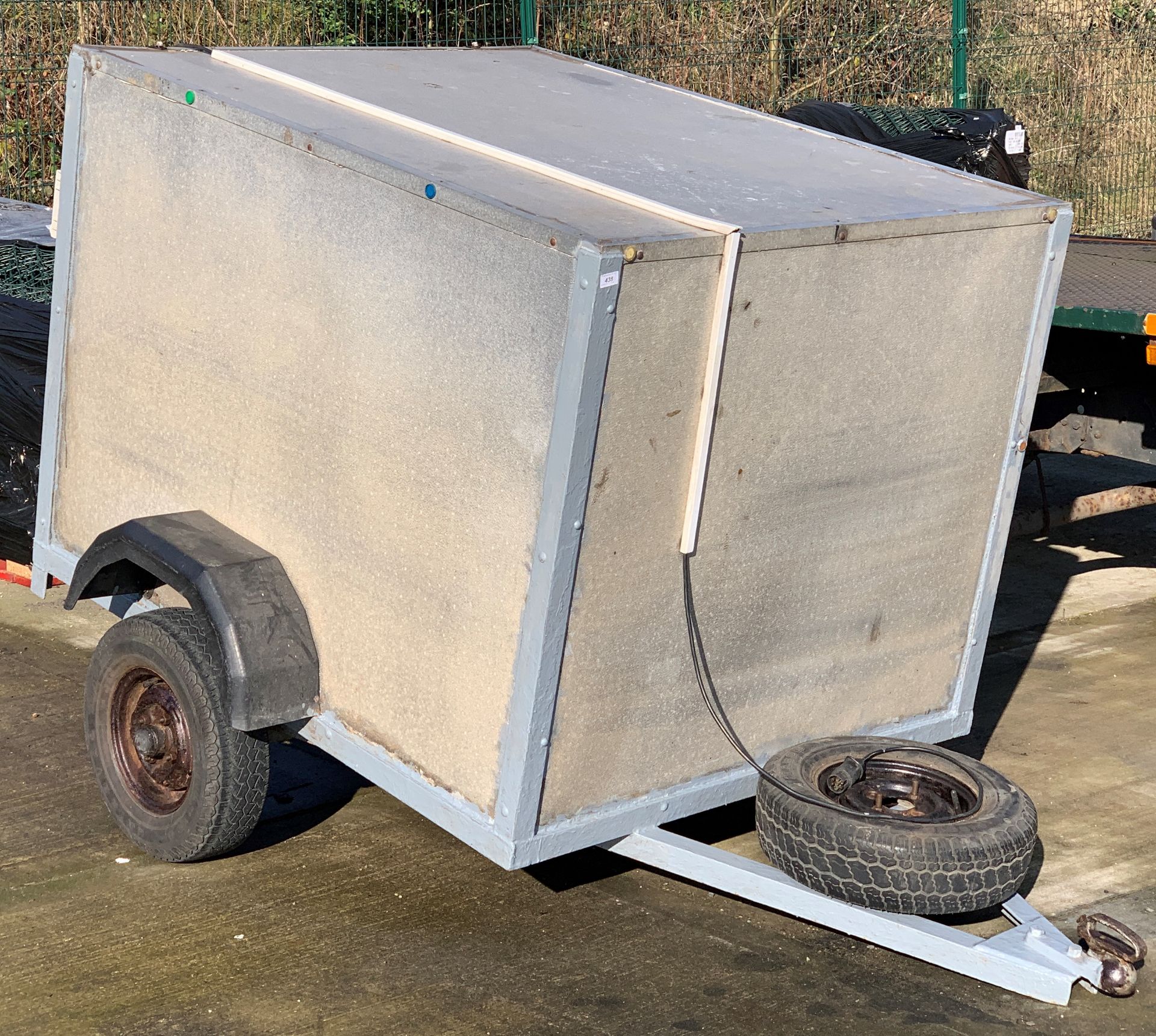 A metal framed single axle box trailer 120 x 54 x 110 cm high complete with spare wheel and key for - Image 2 of 3