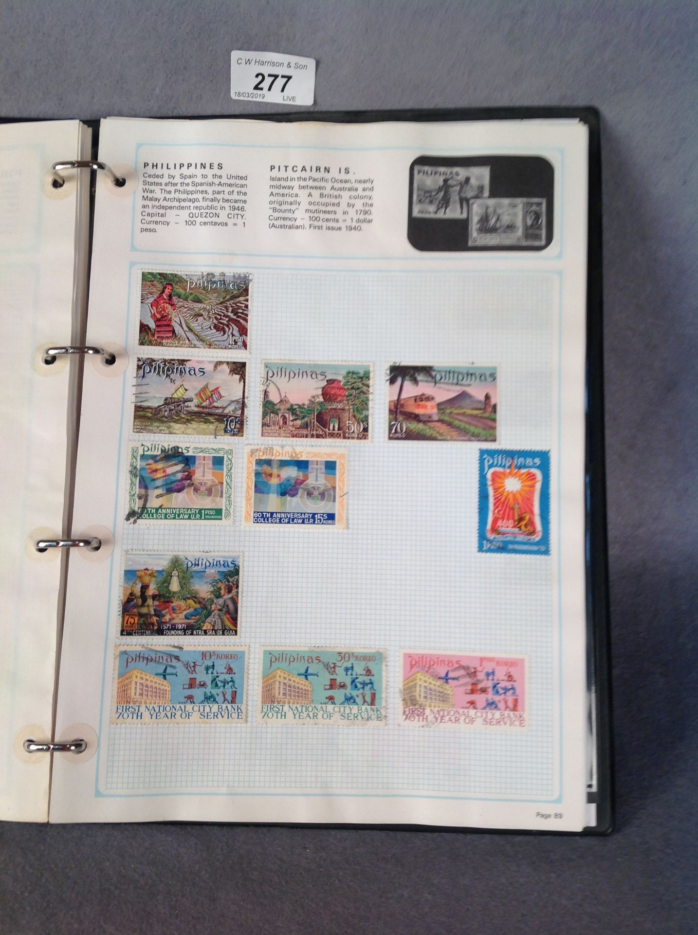 An album containing stamps from the Philippines